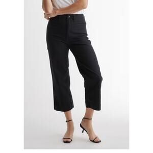 New Quince Black Organic Stretch Cotton Twill Wide Leg Cropped Pants 28 4314-87